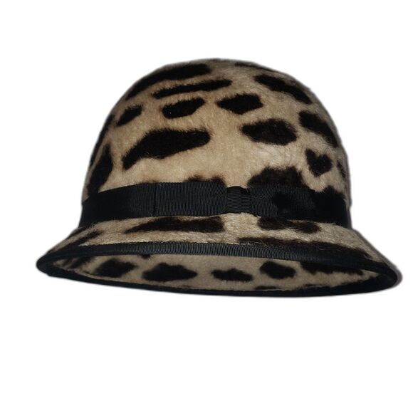 Makins New York Cloche Hat Womens Medium Leopard Print Faux Fur Ribbon Chic main image 12